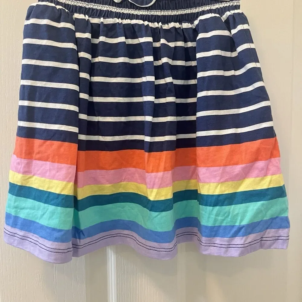 Lands' End Navy Blue Rainbow Striped Skort Skirt Ruffle Cotton Girls Medium 8